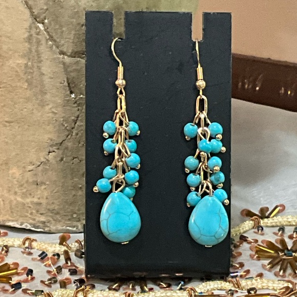 Jewelry - Turquoise and Gold Dangle Earrings